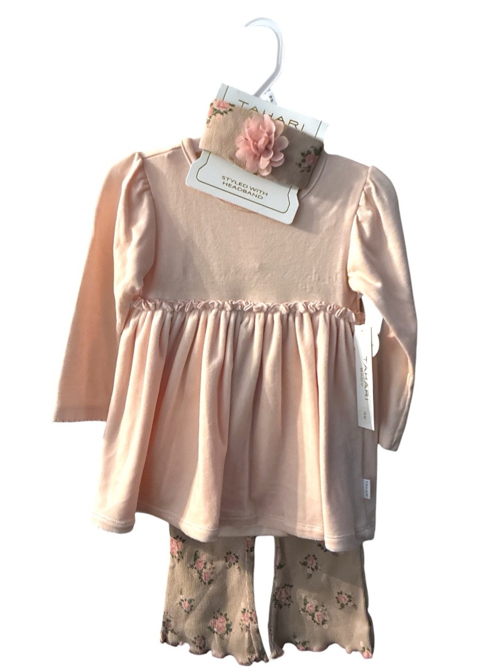 Tahari Peach Floral Tunic & Printed Legging Set with Headband